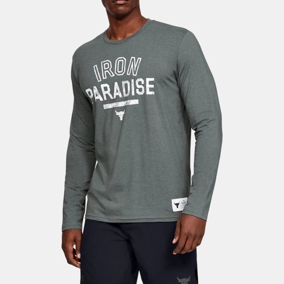 Under Armour Project Rock Iron Paradise Long Sleeve Gray T-shirt UA Tech Fabric - Picture 2 of 6